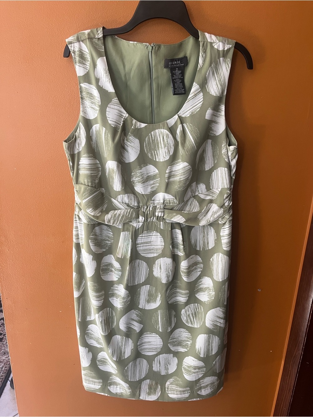 George Olive Green Sleeveless Midi Dress with White Dot Brushprint